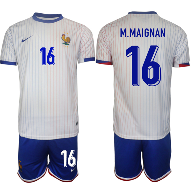 Men's France #16 Steve Mandanda White 2024-25 Away Soccer Jersey Suit